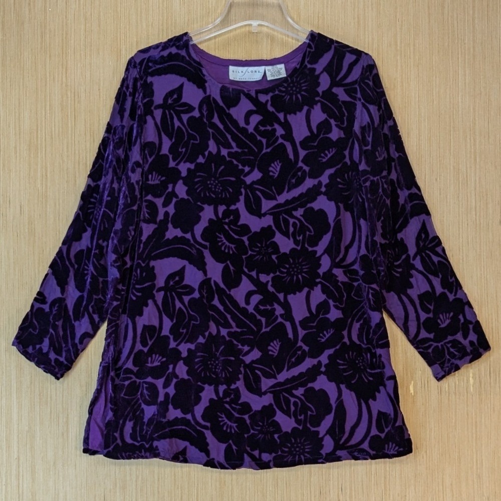 Silk Lore Beth Terrell Purple Black Velvet Burnout Floral Whimsygoth Top‎ Medium
